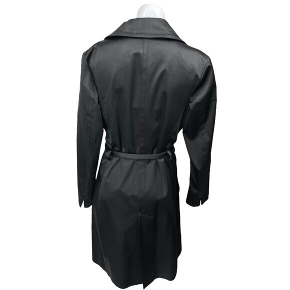 Zara Women's Black Faux Vegan Leather Belted Collar Trench Coat Rain Jacket Sz M - Picture 2 of 5